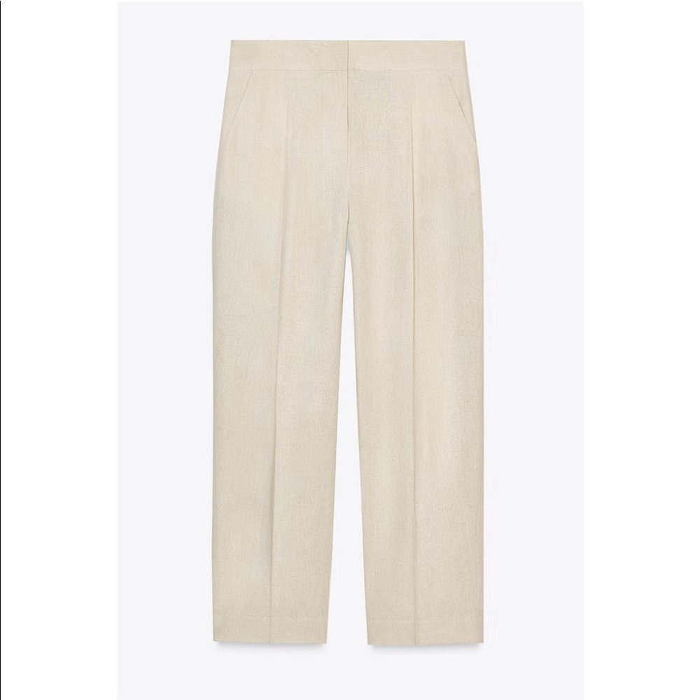 Zara Pleated Linen Straight Leg Pants XS